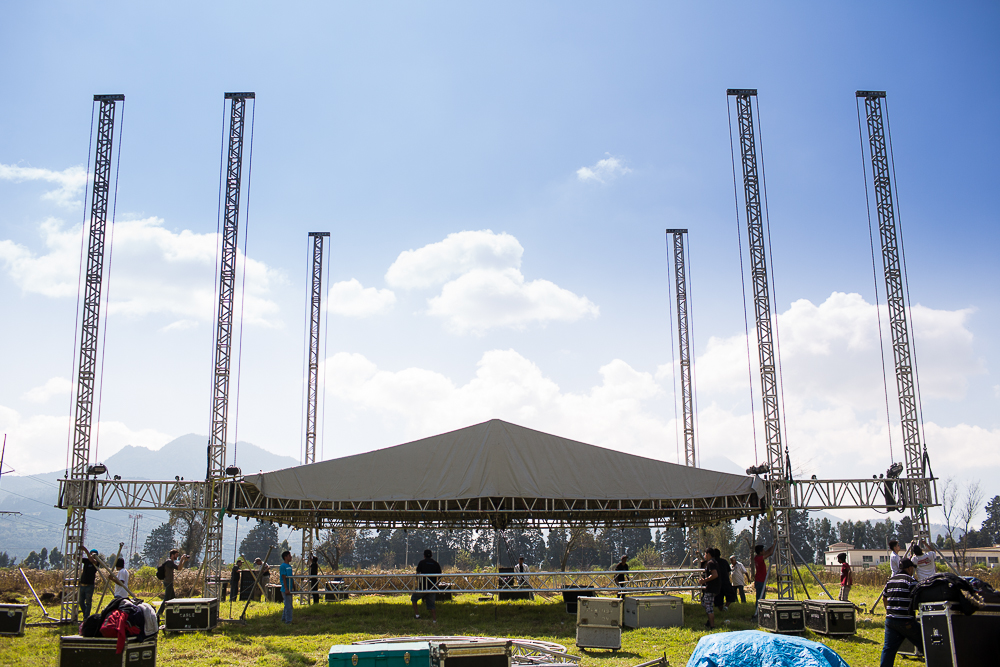 The stage being set up on Friday at the festival grounds.